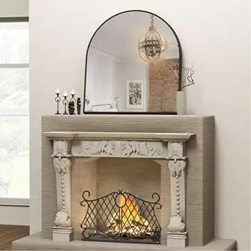 CISTEROMAN Arched Mirror, 33.5x31.5in, Black Metal Frame, Wall Mount, Modern Arch Top Mirror, Home D...