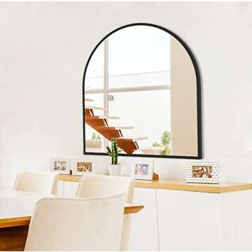 CISTEROMAN Arched Mirror, 33.5x31.5in, Black Metal Frame, Wall Mount, Modern Arch Top Mirror, Home Decor, Bathroom, Bedroom, Fireplace