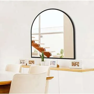 CISTEROMAN Arched Mirror, 33.5x31.5in, Black Metal Frame, Wall Mount, Modern Arch Top Mirror, Home Decor, Bathroom, Bedroom, Fireplace