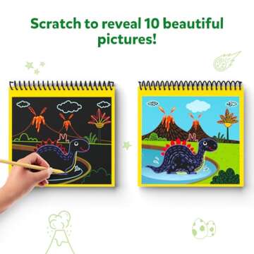 Skillmatics Scratch Art Book for Kids - Dinosaurs, Craft Kits & Supplies, 30+ Scratch Stickers, Travel Toys, DIY Kit, Gifts for Boys & Girls Ages 3, 4, 5, 6, 7, 8