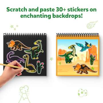 Skillmatics Scratch Art Book for Kids - Dinosaurs, Craft Kits & Supplies, 30+ Scratch Stickers, Travel Toys, DIY Kit, Gifts for Boys & Girls Ages 3, 4, 5, 6, 7, 8