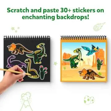 Skillmatics Scratch Art Book for Kids - Dinosaurs, Craft Kits & Supplies, 30+ Scratch Stickers, Travel Toys, DIY Kit, Gifts for Boys & Girls Ages 3, 4, 5, 6, 7, 8