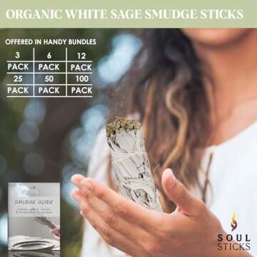 ANCIENT VEDA 4 Inch White Sage Smudge Sticks Bulk With Starter Guide (3 Pack) Smudging Sticks Bulk Sage for Cleansing House | White Sage for Smudging and Negative Energy Yoga | California Sage Bundles