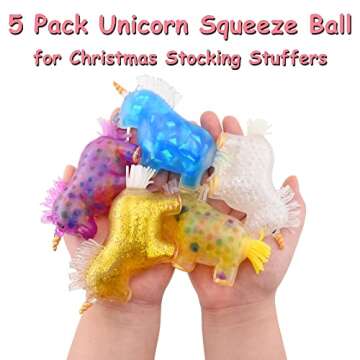 Eavotoy 5 Pack Unicorn Stress Balls Squishy Fidget Toys Stress Relief Toys for Christmas Stocking St...