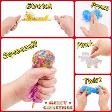Eavotoy 5 Pack Unicorn Stress Balls Squishy Fidget Toys Stress Relief Toys for Christmas Stocking Stuffers, School Classroom Valentines Day Card Prizes Birthday Party Favors Gifts