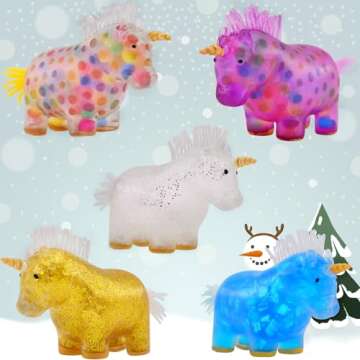 Eavotoy 5 Pack Unicorn Stress Balls Squishy Fidget Toys Stress Relief Toys for Christmas Stocking Stuffers, School Classroom Valentines Day Card Prizes Birthday Party Favors Gifts