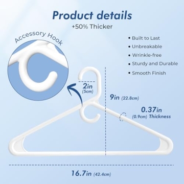 HOUSE DAY Quality Plastic Clothes Hangers 24 Pack – Super Heavy Duty 20lb Capacity Thick Strong Cl...