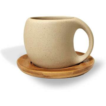Ceramic Mug with Wood Saucer Perfect for Coffee & Tea