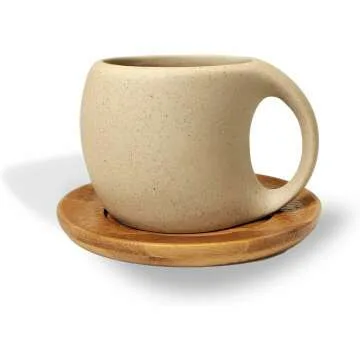 Ceramic Mug with Wood Saucer Perfect for Coffee & Tea