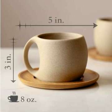 Ceramic Mug with Wood Saucer Perfect for Coffee & Tea