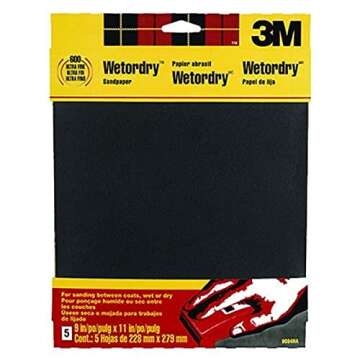 3M Wetordry Sandpaper, 5 Sheets, 9 in x 11 in, 320 Grit, Extra Fine, Use for Wet and Dry Sanding, Fo...