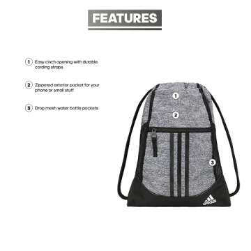 adidas Alliance Sackpack (12L) Lightweight Athletic Small Drawstring Team Sports Workout Bag, Grey/B...