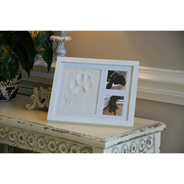 Ultimate Dog or Cat Paw Print Keepsake Kit & Picture Frame - Premium Wooden Photo Frame, Clay Mold for Pet Pawprint & Bonus Stencil. Makes a Personalized Gift for Pet Lovers and Memorials (White)