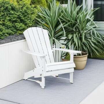 YEFU Plastic Adirondack Chairs Weather Resistant, Patio Chairs 5 Steps Easy Installation, Like Real Wood, Widely Used in Outdoor, Fire Pit, Deck, Lawn, Outside, Garden Chairs (White)