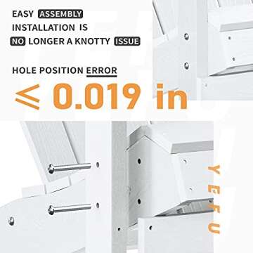 YEFU Plastic Adirondack Chairs Weather Resistant, Patio Chairs 5 Steps Easy Installation, Like Real Wood, Widely Used in Outdoor, Fire Pit, Deck, Lawn, Outside, Garden Chairs (White)