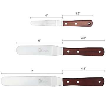 1Easylife Offset Cake Icing Spatula Set with Wooden Handle, 7.5" - 10.8" - 12.8" Angled Cake Frosting Spatula, Professional Stainless Steel Cake Decorating Spatulas