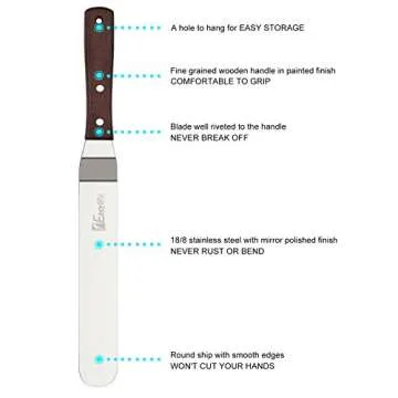 1Easylife Offset Cake Icing Spatula Set with Wooden Handle, 7.5" - 10.8" - 12.8" Angled Cake Frosting Spatula, Professional Stainless Steel Cake Decorating Spatulas