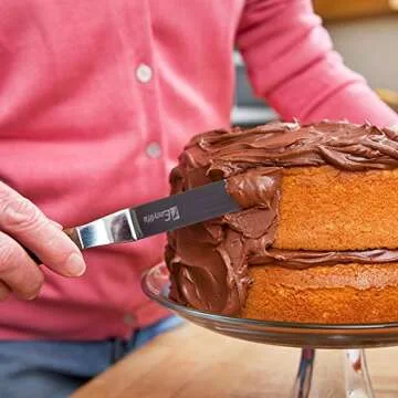 1Easylife Offset Cake Icing Spatula Set with Wooden Handle, 7.5" - 10.8" - 12.8" Angled Cake Frosting Spatula, Professional Stainless Steel Cake Decorating Spatulas