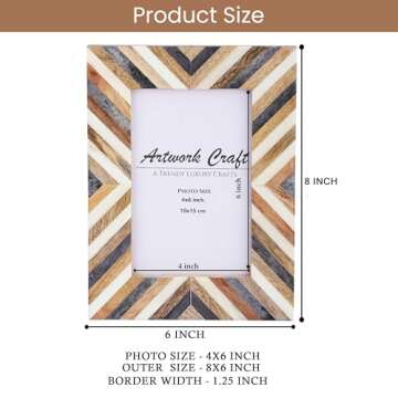 Artwork Craft Handmade Picture Photo Frame Chevron Herringbone Art Inspired Vintage Table-Top/Wall Décor Frames (4x6 Inches, Gray,White,Wood)