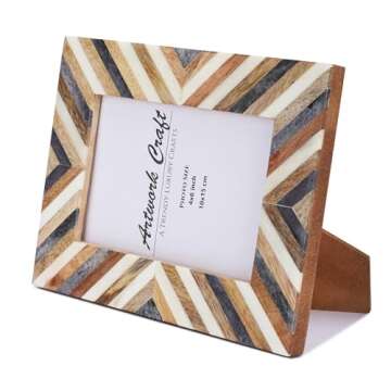 Artwork Craft Handmade Picture Photo Frame Chevron Herringbone Art Inspired Vintage Table-Top/Wall Décor Frames (4x6 Inches, Gray,White,Wood)