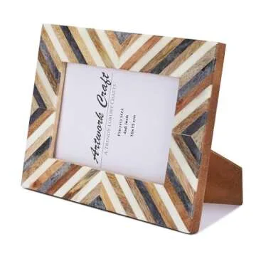Artwork Craft Handmade Picture Photo Frame Chevron Herringbone Art Inspired Vintage Table-Top/Wall Décor Frames (4x6 Inches, Gray,White,Wood)