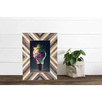 Artwork Craft Handmade Picture Photo Frame Chevron Herringbone Art Inspired Vintage Table-Top/Wall Décor Frames (4x6 Inches, Gray,White,Wood)