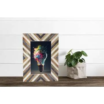 Artwork Craft Handmade Picture Photo Frame Chevron Herringbone Art Inspired Vintage Table-Top/Wall Décor Frames (4x6 Inches, Gray,White,Wood)