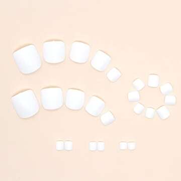 KSTBJN White Press on Toenails Square Fake Toenails Gloss Glue on Toenails Full Cover Solid Color Acrylic Toenails Cute Short False Toenails Summer Beach Artificial Toenails for Women and Girls 24Pcs