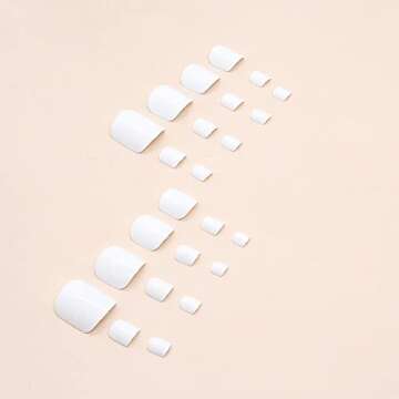 KSTBJN White Press on Toenails Square Fake Toenails Gloss Glue on Toenails Full Cover Solid Color Acrylic Toenails Cute Short False Toenails Summer Beach Artificial Toenails for Women and Girls 24Pcs