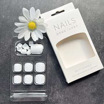 KSTBJN White Press on Toenails Square Fake Toenails Gloss Glue on Toenails Full Cover Solid Color Acrylic Toenails Cute Short False Toenails Summer Beach Artificial Toenails for Women and Girls 24Pcs