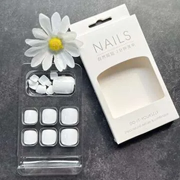 KSTBJN White Press on Toenails Square Fake Toenails Gloss Glue on Toenails Full Cover Solid Color Acrylic Toenails Cute Short False Toenails Summer Beach Artificial Toenails for Women and Girls 24Pcs