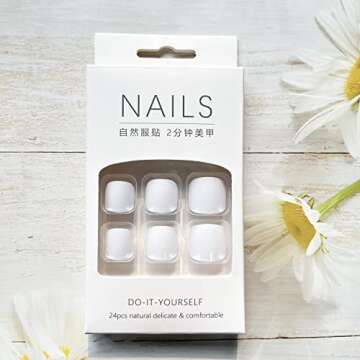 KSTBJN White Press on Toenails Square Fake Toenails Gloss Glue on Toenails Full Cover Solid Color Acrylic Toenails Cute Short False Toenails Summer Beach Artificial Toenails for Women and Girls 24Pcs