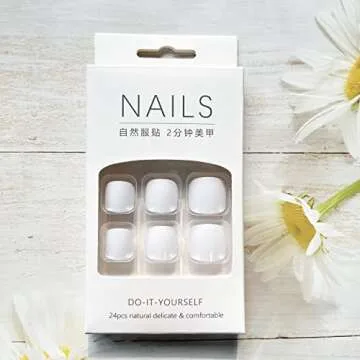 KSTBJN White Press on Toenails Square Fake Toenails Gloss Glue on Toenails Full Cover Solid Color Acrylic Toenails Cute Short False Toenails Summer Beach Artificial Toenails for Women and Girls 24Pcs