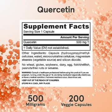 Jarrow Formulas Quercetin 500 mg, Dietary Supplement, Antioxidant Support for Cardiovascular and Immune Health, 200 Veggie Capsules, 200 Day Supply