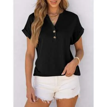 Stylish ANRABESS Women's Short Sleeve Henley Tops