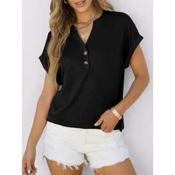 Stylish ANRABESS Women's Short Sleeve Henley Tops