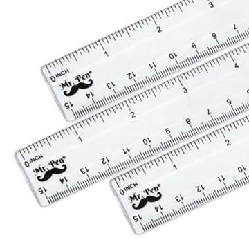 Mr. Pen- Ruler, 6 inch Ruler, Pack of 3, Clear Ruler, Plastic Ruler, Drafting Tools, Rulers for Kids, Measuring Tools, Ruler Set, Ruler inches and Centimeters, Transparent Ruler, Small Ruler