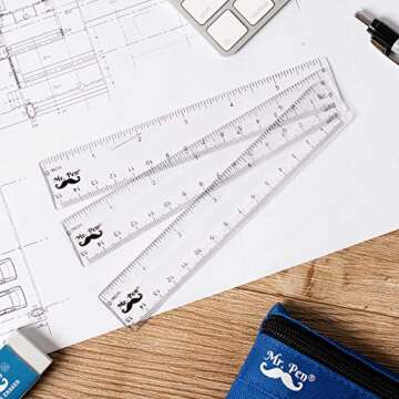 Mr. Pen- Ruler, 6 inch Ruler, Pack of 3, Clear Ruler, Plastic Ruler, Drafting Tools, Rulers for Kids, Measuring Tools, Ruler Set, Ruler inches and Centimeters, Transparent Ruler, Small Ruler