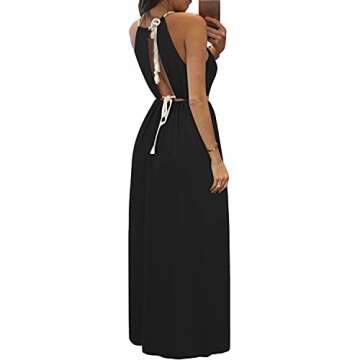 BIUBIU Women's Sexy Boho Floral Halter Summer Maxi Dress Beach Party Split Cover Up Swimsuit Outfit 2024 (Black,S)