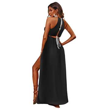 BIUBIU Women's Sexy Boho Floral Halter Summer Maxi Dress Beach Party Split Cover Up Swimsuit Outfit 2024 (Black,S)