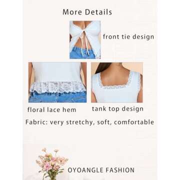 OYOANGLE Women's Summer Casual Tie Front Top Sleeveless V Neck Lace Trim Going Out Crop Blouse White S