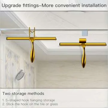 peafowl 10 inch Shower Squeegee Stainless Steel Bath Squeegee for Shower Glass Doors Bathroom Windows Kitchen Mirror and Car Glass with Hooks Holder (10 inch, Gold)