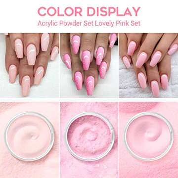 Modelones Acrylic Powder and Liquid Set Glitter Pink Acrylic Nail Kit with Professional Acrylic Nail Brush & Liquid Monomer No Need Nail Lamp, Long-Wear, MMA Free Liquid