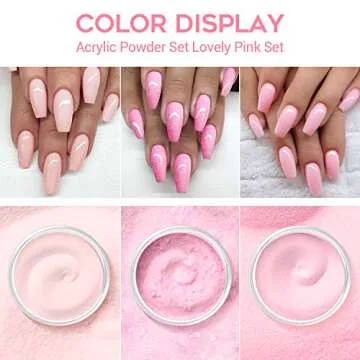 Modelones Acrylic Powder and Liquid Set Glitter Pink Acrylic Nail Kit with Professional Acrylic Nail Brush & Liquid Monomer No Need Nail Lamp, Long-Wear, MMA Free Liquid