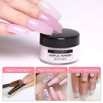 Modelones Acrylic Powder and Liquid Set Glitter Pink Acrylic Nail Kit with Professional Acrylic Nail Brush & Liquid Monomer No Need Nail Lamp, Long-Wear, MMA Free Liquid