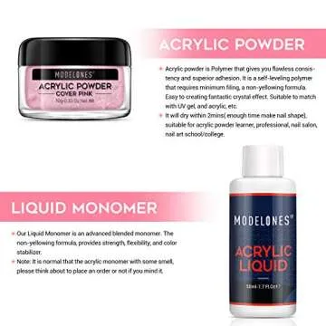 Modelones Acrylic Powder and Liquid Set Glitter Pink Acrylic Nail Kit with Professional Acrylic Nail Brush & Liquid Monomer No Need Nail Lamp, Long-Wear, MMA Free Liquid