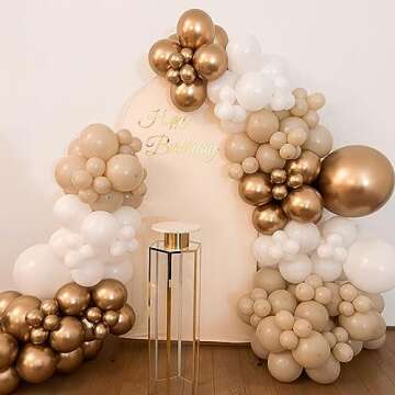 White and Gold Balloons Garland Arch,102 pcs Beige White Gold Balloons with for Boho Wedding Baby Bridal Shower Engagement Anniversary Birthday Decorations