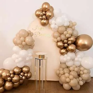 White and Gold Balloons Garland Arch,102 pcs Beige White Gold Balloons with for Boho Wedding Baby Bridal Shower Engagement Anniversary Birthday Decorations
