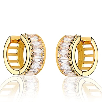 MTMY Huggie Hoop Earrings 14K Gold Plated Cubic Zirconia Dainty Simple Cute Beads Elegant CZ Circle ...