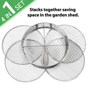 Practicool Garden Potting Mesh Sieve - Sifting Pan - Stainless Steel Riddle - Mix Soil Filter - with 4 Interchangeable Mesh Sizes - 3, 6, 9, 12mm